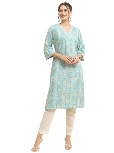 Image of Shree Women Liva (Rayon) White Floral Print Kurta