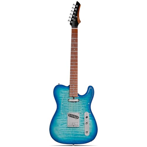 Leo Jaymz TL Electric Guitar - Ocean Maple Top, Mahogany Body, Maple Neck - Alnico V Pickups, Locking Tuners- Solid Choice for Beginners & Intermediate Players (Blue Ocean)