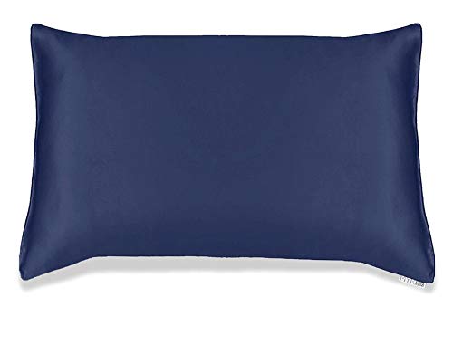 MYK Silk Natural Mulberry Silk and Cotton Blend Pillowcase, Oeko-Tex Certified Hypoallergenic Curly Hair Essentials for Hair and Skin, Blue Grey Stripe