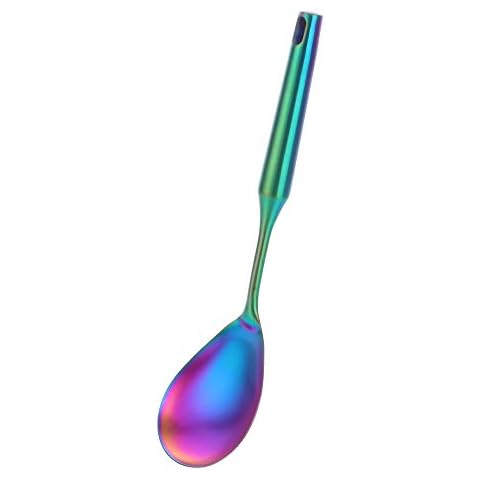 Rainbow Rice Spoon, BuyGo Stainless Steel Rice Paddle Scoop Metal Kitchen Utensil with Matt Polish, Heat Resistant, Dishwasher Safe Cover