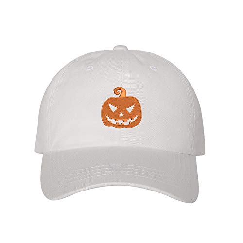 DSY Lifestyle Scary Pumpkin Halloween Unisex Baseball Hat - Jack O Lantern Hat (White)