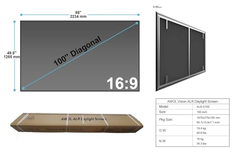 AWOL VISION 100" UST Projector Screen for Bright Day Light Using, 85% Ambient Light Rejecting (ALR) Fresnel Projector Screen for Ultra Short Throw Projector, Fixed Frame, Active 3D, HDR -D100 - Image 7