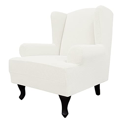 Review de Sillon orejero antiguo para comprar hoy. 30 Easy-Going - Funda elástica para sofá orejero, 1 pieza, protector de muebles, suave, parte inferior elástica, elastano, tela jacquard de cuadros pequeños (grande, crema)