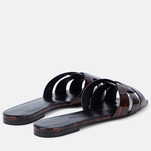 Image of THESHY Women's Flat Sandals Square Toe Patent Leather Comfortable Slip on Slippers Casual Summer Dressy Beach Slide Sandals for Women