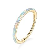 FUNLMO 20G Nose Rings White Opal 10mm Conch Nose Piercing Jewelry Septum Jewelry Nose Hoop Cartilage Conch Huggie Earrings Surgical Steel Daith Earrings Lobe Earrings Gold