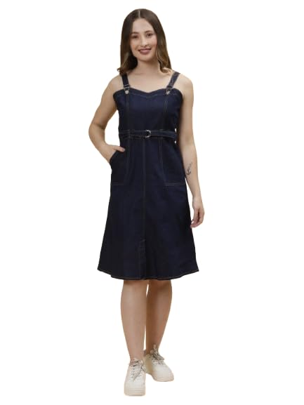Pepe Jeans Blue Denim Pinafore Dungaree Dress for Women - Casual midi Skirt in Cotton, Perfect for Office, Travel, or Party - Plus in blue