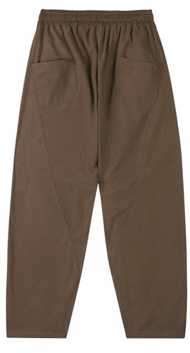 CLANMILUMS Men's Casual Elastic Waist Corduroy Pants Drawstring Loose Fit Pants (40, Camel)4