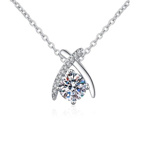 Homxi Colgante Cadena de Oro Blanco Mujer 14K, Letra X y Redondo con Diamante Creado y Moissanita, Collar Cadena de Mujer Plata
