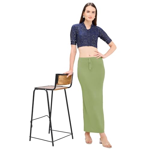 Image of DESI GIRL Satin Shimmer Stretchable Saree Shapewear Petticoat with Drawstring for Women | Mermaid fit Saree Petticoat with Side Slit for Easy Movement | Saree Shaper | Long inskirt