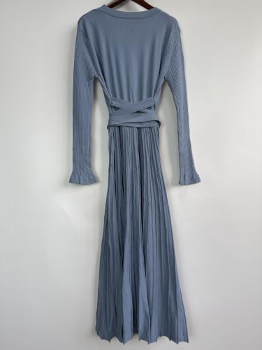 Image of RanRui Womens Winter Fall Pleated Knitted Fit and Flare Long Sleeve Sweater Dress