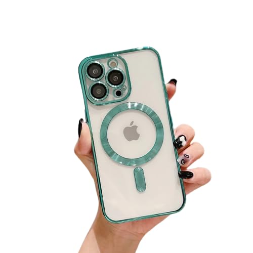 Image of MILLION CASES Back Cover Case for iPhone 15 Pro Shockproof Protective Mag-Safe Plating Camera Protection Case for Men & Boys (Green)
