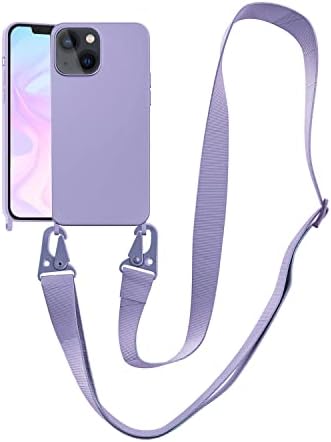 VooDirop Compatible with iPhone 13 Case Crossbody Phone Case with Lanyard Neck Strap Adjustable Shockproof Drop Protection Silicone Phone Cover for iPhone 13, 6.1’’ Lavender Purple