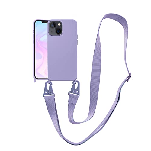 Image of Compatible with iPhone 14 Plus Case with Lanyard Crossbody iPhone Case with Strap Adjustable Shockproof Drop Protection Silicone Phone Cover for iPhone 14 Plus 6.1'' Lavender Purple