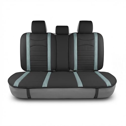 Image of FH Group Back Seat Faux Leather Car Seat Cover - Universal Fit, Rear Seat Covers for Cars with Rear Split Bench, Car Seat Cushions for SUV, Sedan, Van, Gray /Black