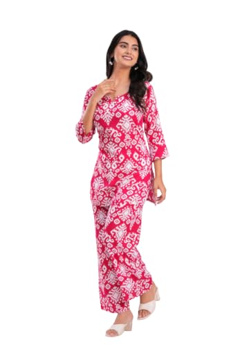 Image of YAZIA Women's Cotton Printed Co-Ord Set | Printed Top & Palazzo Set | Soft Breathable Cotton Lounge Wear | Casual Ethnic Co-Ord Outfit for Daily, Office, Travel & Home | S to 2XL