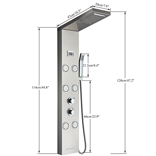 Panel de ducha de acero inoxidable con cascada de lluvia y sistema de masaje corporal con mezclador miniatura 4