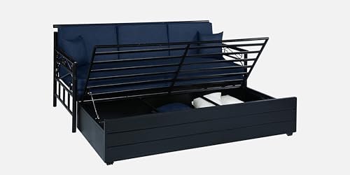 Image of 3 Seater Metal Sofa Cum Bed with Hydraulic Storage | Single Size Sofa Cum Bed | 3 Seater Sofa Set, Metal Sofa Set for, Living Room, Navy Blue, Single Size (Navy Blue & Black)