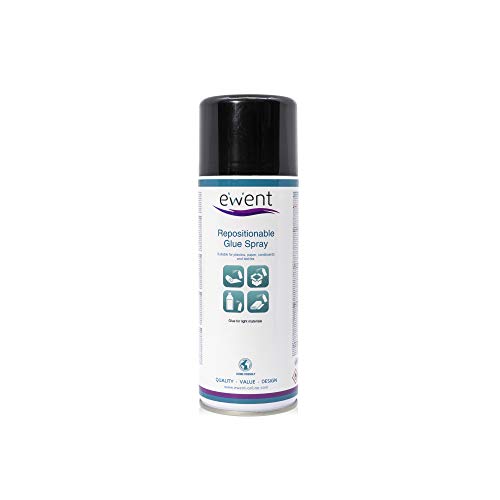 Ewent EW5625 - Spray Colla riposizionabile 400ml - Incolla materiali leggeri - Adesivo Spray - Colla Spray, Rimovibile, Trasparente. Per plastica, carta, sugheri, cartone, polistirolo espanso, tessuti