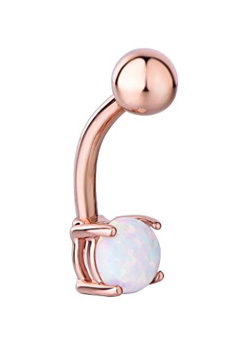 Regetta Jewelry 14g Stainless Steel Rose Gold Plated Synthetic White Opal Belly Button Ring