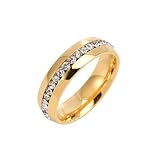 BWDHJLEY Anillos de boda de acero inoxidable para mujer, oro de 8 mm/6 mm, anillos de promesa con incrustaciones de circonitas, X 1/2, Acero inoxidable, Circonita cúbica