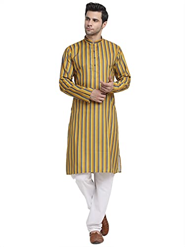 Image of KRAFT INDIA Men Cotton Dark Stripped Kurta ONLY