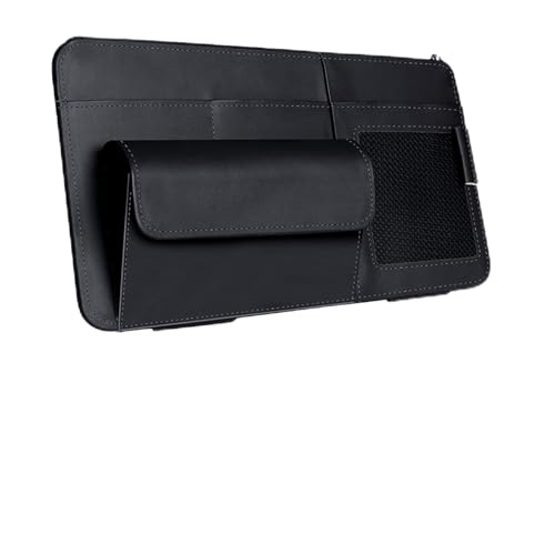 icykale 1 PC Car Sun Visor Storage Bag, Sun Visor Multi-Pocket Storage Folder, Zippered ID Card Holder, Universal for Most Cars (Black)
