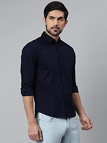 Image of Dennis Lingo Men's Dobby Print Slim Fit Cotton Casual Shirt
