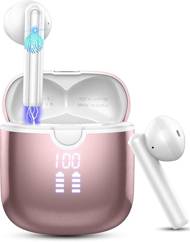 Auriculares inalámbricos Bluetooth con cancelación de Ruido, Auriculares Bluetooth con Controladores dinámicos estéreo, Auriculares Deportivos inalámbricos Bluetooth con Pantalla de alimentación LED