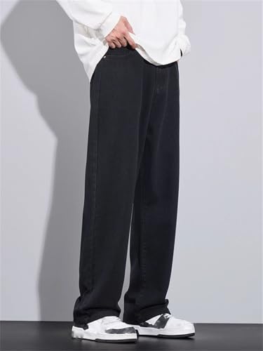 Hndudnff Men Wide Jeans with Pockets Straight Trousers Zipper Casual Denim Street Pants with Pockets2