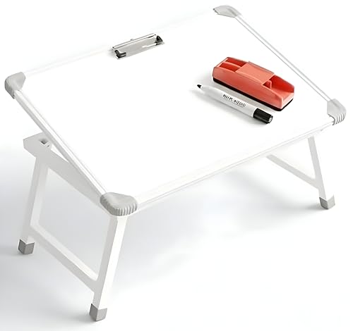 Image of YAJNAS Multipurpose Portable Whiteboard Study Laptop Table | Portable Desk & Lap Bed Table with Height Adjustable for Kids, Home, Office Presentation, with 1 Marker 1 Duster (White Board-15x26 Inch)