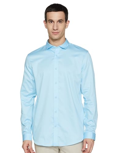 Image of Jack & Jones Men's Cotton Slim Fit Solid Opaque Checked Spread-Collar Casual Shirt