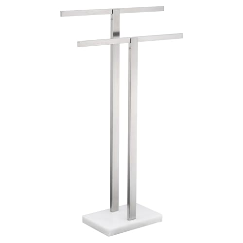 Image of KOKOSIRI Bathroom Towel Racks 2-Tier Standing Towel Bars with Marble Base, Stainless Steel Freestanding Towels Holder, Thicken Steady Design, Brushed Nickel THS0003-BR