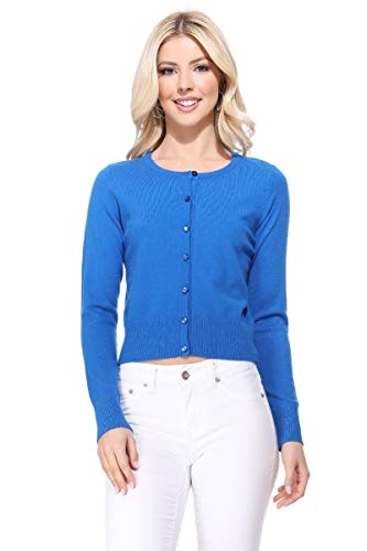 Image of Women's Cropped Cardigan Sweater - Long Sleeve Crewneck Basic Classic Casual Button Down Knit Soft Lightweight Top