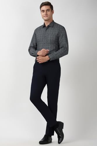 Image of Peter England Men's Printed Formal Shirt with Geometric Bloom Pattern - 100% Cotton, Full Sleeves, Regular Fit