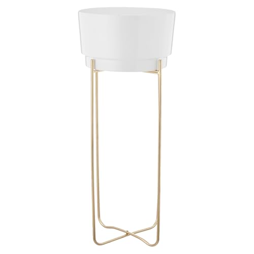 Image of amazon basics Metal Planter Flower Pot with Stand | for Home Decor | (Large) (White and Gold Finish)