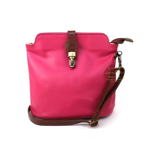 Image of Vera Pelle Leather Crossbody Bag - Handmade Italian Leather Bag - Elegant Women's Handbag (Fuchsia)