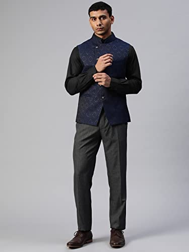 Image of MANQ Men Fawn Woven Jaquard Silk Nehru Jacket