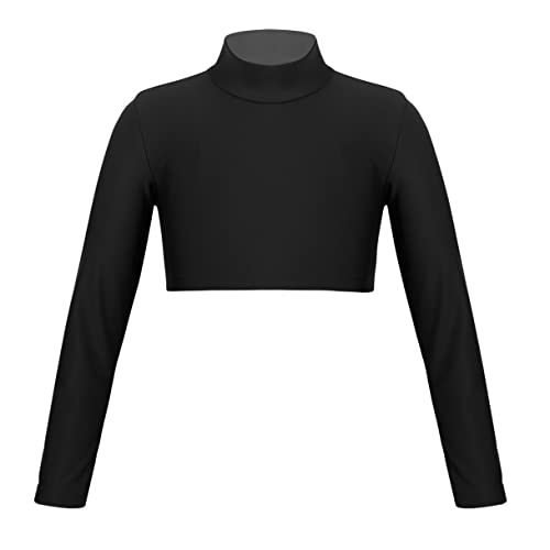 ranrann Kids Girls Long Sleeves Athletic Crop Top Mock Neck Yoga Active Sports Gymnastic Ballet Dance Dancewear