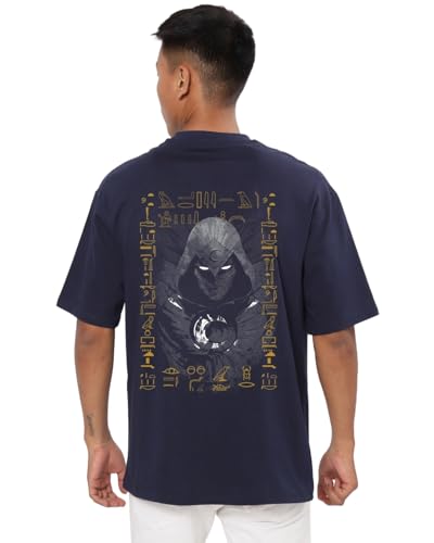 Image of Bewakoof Men's Moon Knight 100% Cotton T-Shirt - Oversized Fit, Round Neck, Half Sleeves