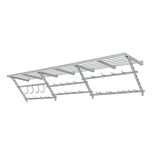 Garage Essentials 220863 96 Inch Wide Wall Mounted Utility Storage Organization Rack with 4 Bike Hooks and 20 Regular Hooks, White