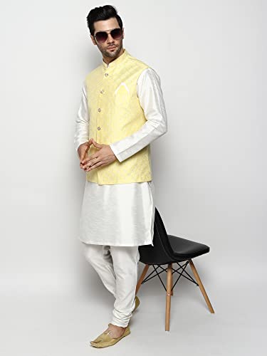 Image of Uri and MacKenzie Men's Silk Blend Kurta Churidar Pyjama with Stylish Nehru Jacket