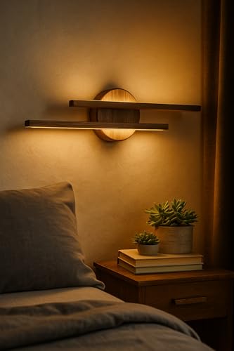 Image of Artica Wooden Wall Lamp - Sheesham Wood LED Wall Sconce Light, Up & Down Bedside Wall Lamp for Bedroom, Living Room & Home Decor