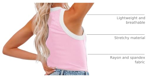 Image of siliteelon Womens Colorblock Racerback Crew Neck Casual Basic Ribbed Fitted Tank Top Sleeveless Camis