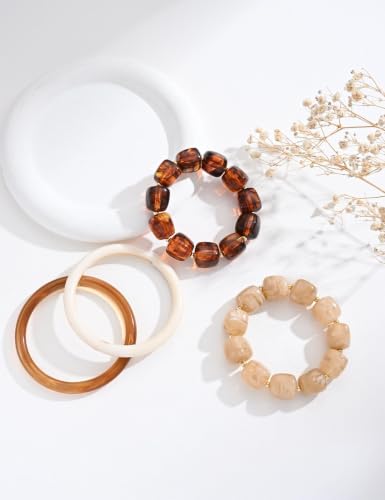FAXHION Stackable Stretch Beaded Bracelet Set for women, Tan - image 2