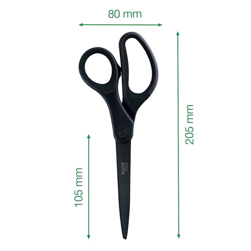 Leitz Schere Titan Anti-Haft, Hochwertige Haushaltsschere mit ergonomischem Griff, Klingen aus rostfreiem Stahl, Für zu Hause, Büro und Schule, Länge 20,5 cm, Schwarz, 54206095