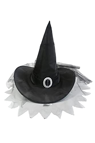 Hooin Chapeau de sorcière d'Halloween pour femme rétro classique avec maille, noir Cover