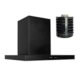 VLANO LEVEL Pure 70 Umluft-Dunstabzugshaube, 70 cm, mit Long Life Filter, Fernbedienung, Mattschwarz, 635 m³/h, 4 Leistungsstufen, Touch-Bedienfeld, LED-Beleuchtung Block Wandhaube wartungsfrei