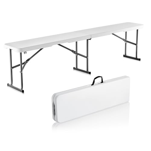 VEVOR Plastic Folding Bench, 6ft Portable Folding Bench, Smooth High Density Polyethylene Waterproof Outdoor Bench, Picnic Camping Table with Handle for Garden Soccer Playtime, White (1 Pack) by VEVOR - Used condition - US$37.96