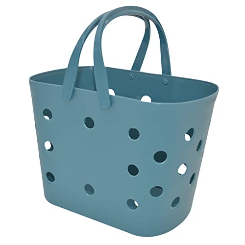 Panier à provisions - Panier de pique-nique portable - En plastique - Pour vêtements sales - Panier de rangement - Panier de bain - Plage de voyage - Boîte à thé (bleu, taille unique)
