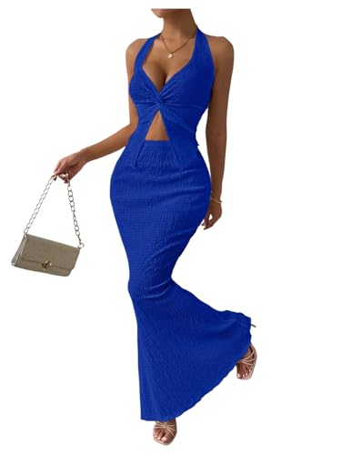 Image of SOLY HUX Women's Two Piece Outfits Twist Front Halter Cami Tops and Skirt Summer Set